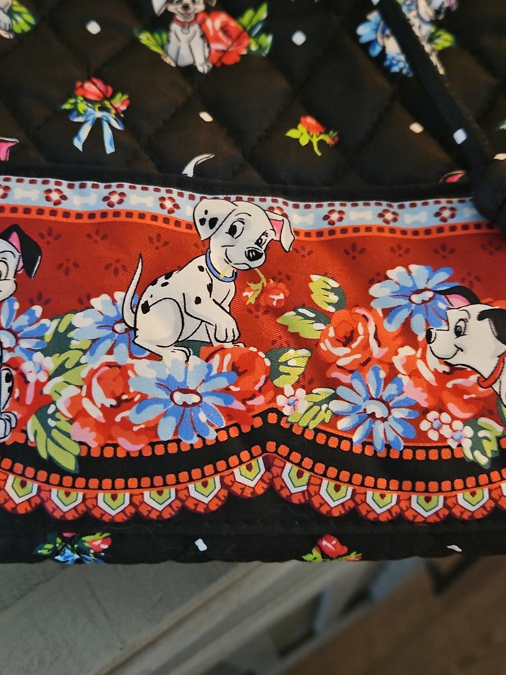 Disney Vera Bradley Quilted Black Floral Backpack Tote with 101 Dalmation  Print - Picture 9 of 14